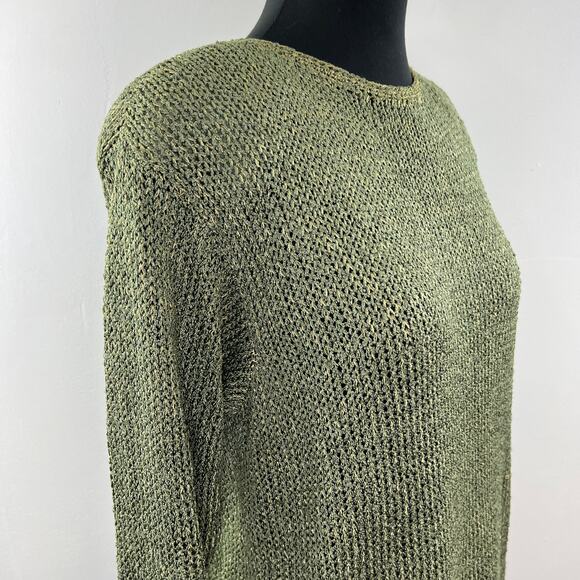 Vintage Ann McKenna Green Crochet Sweater Back Button Crew Long Sleeve Pullover - Picture 5 of 7